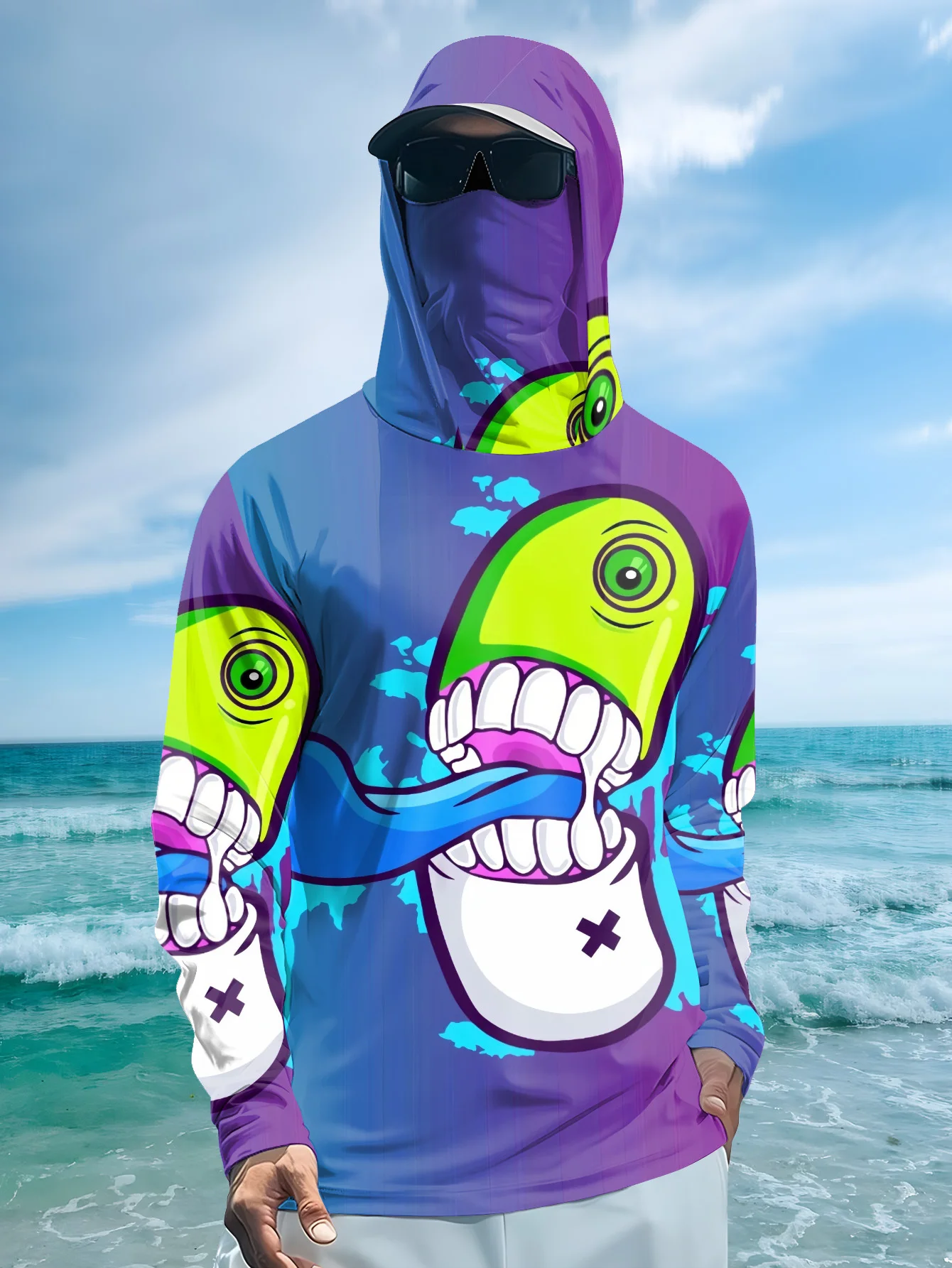 Men Cartoon Monster Graffiti F - Fishing Mask Sun Protection review and price